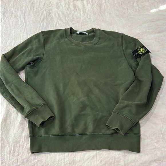 Stone Island Green Crewneck Sweater with Signature Sleeve Badge - Picture 1 of 6